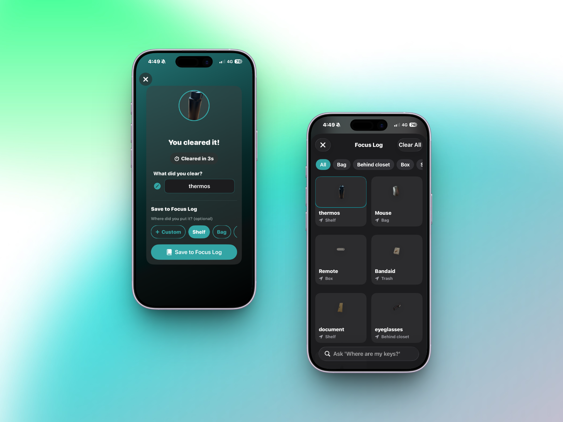 Bokeh completion state and Focus Log showing object and location records