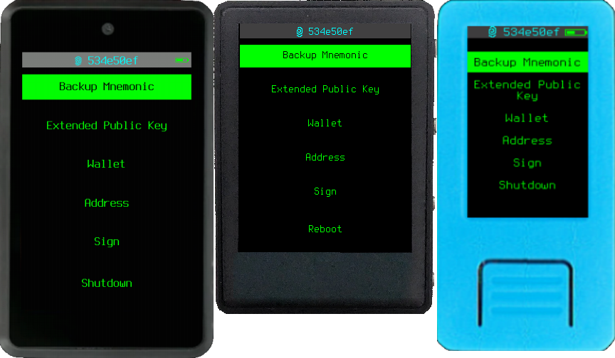 The same Krux flow shown across Amigo, TZT, and M5StickV device tiers