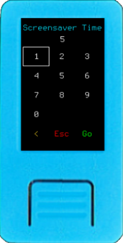 M5StickV Screensaver Time editor before the change, showing the selected number without its unit or accepted range