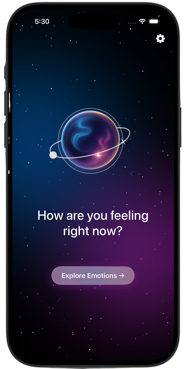 Lumo landing screen on iPhone asking How are you feeling right now with Explore Emotions button