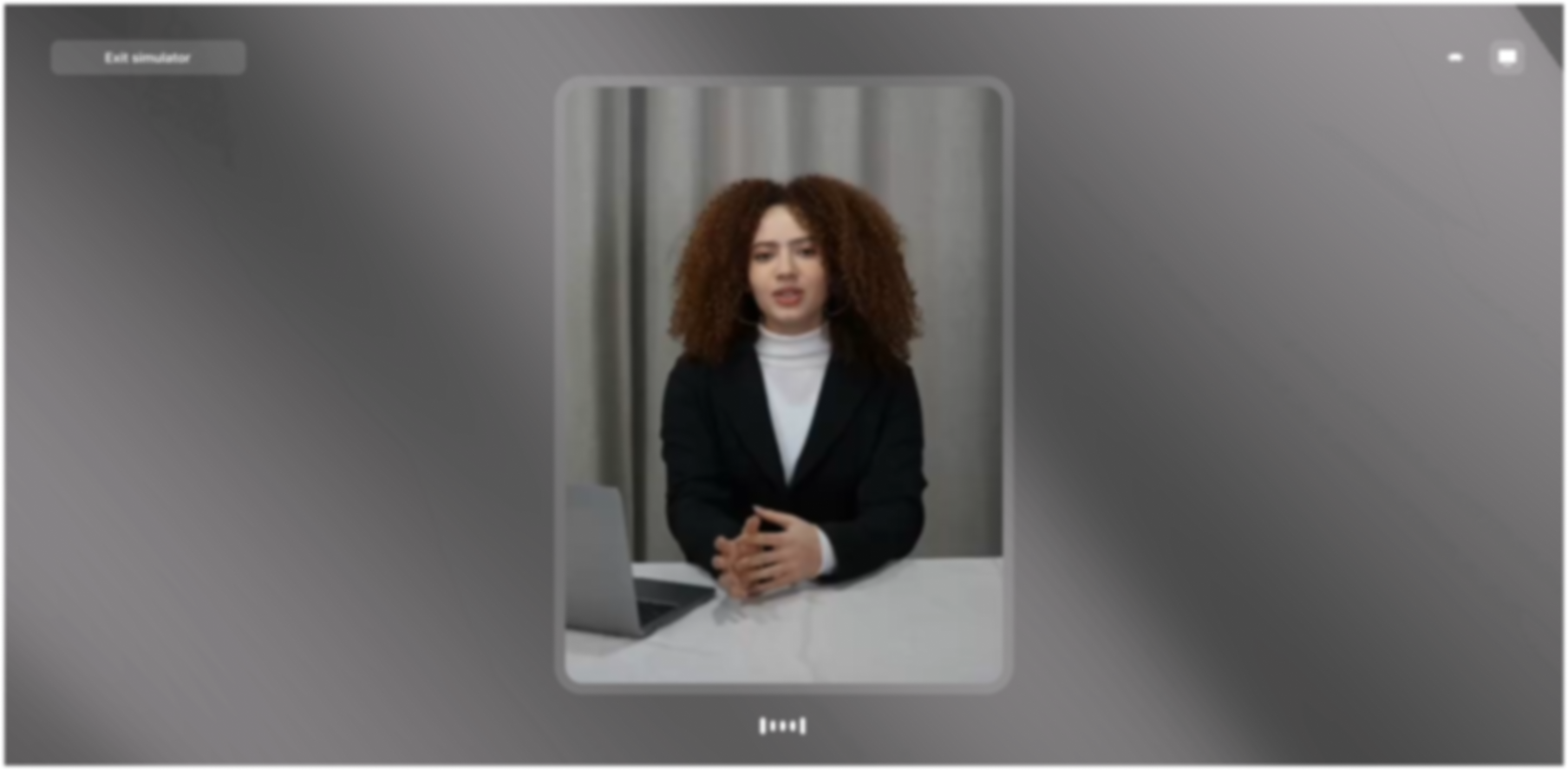 Live simulation session with a virtual stakeholder in a video call interface