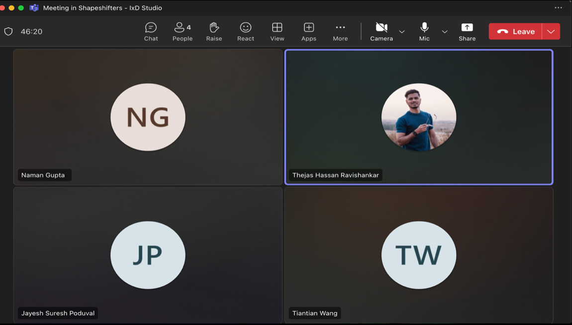 Team Shapeshifters in a remote collaborative session on Microsoft Teams